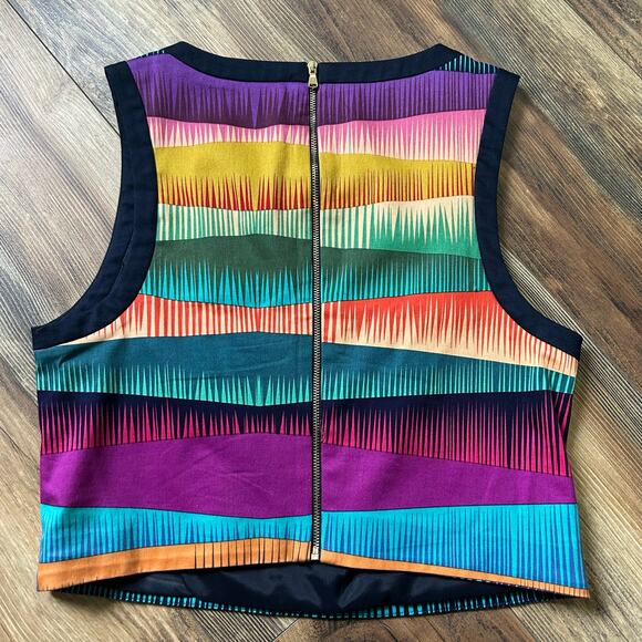 Trina Turk Sleeveless Blouse Colorful Geometric Tank Top Zip Up Round Neck 8 - Picture 6 of 10